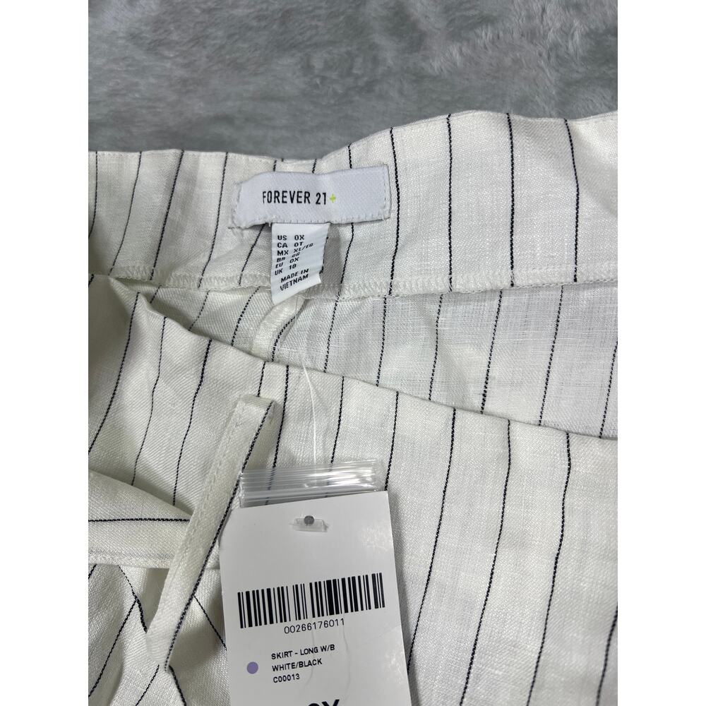 Forever 21 Plus 0x Linen Stripe Midi Skirt Tie Waist Button Front NWT - Picture 8 of 9